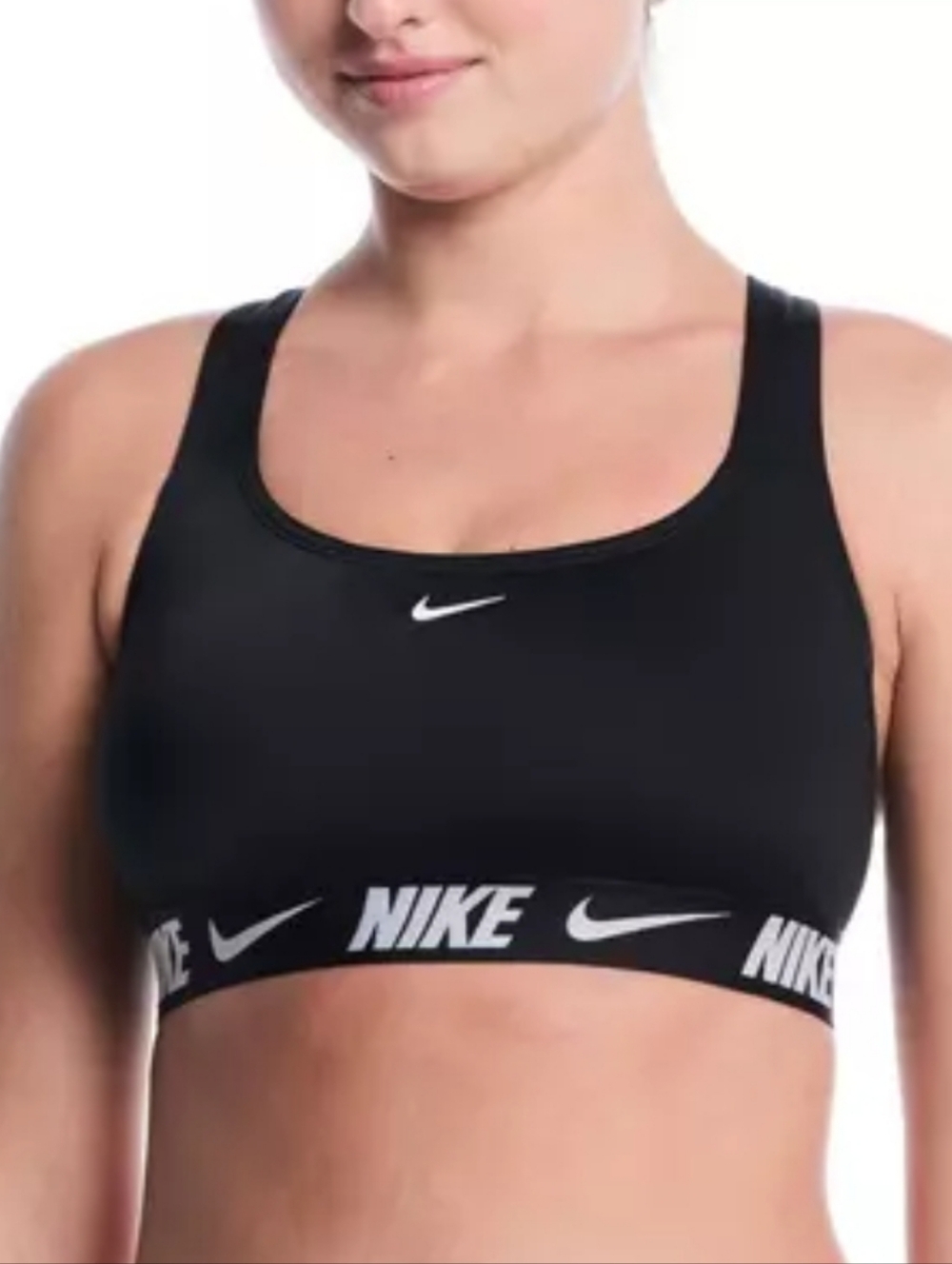 NWT Women's Nike Swim Logo Tape Bikini Top Padded Black NESSG278 Size M $61